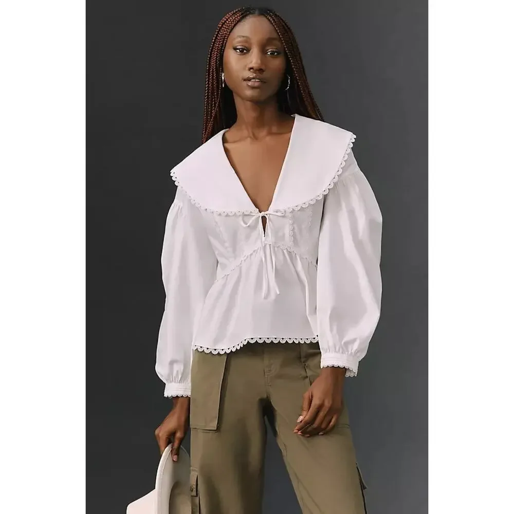 Reformation White Cotton Renna Blouse Top Size 2 - Picture 2 of 13